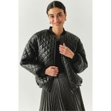 Exquise Kapitone Suni Deri Bomber Ceket, 36, E25K05104001, Siyah, Kadın