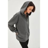 Exquise Kapüşonlu Uzun Kollu Regular Örme Simli Sweatshirt, S, kapusonlu-simli-sweatshirt-a24k04175008, Antrasit, kadın
