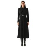 Exquise Kemerli Gömlek Yaka Cepli Slim Fit Midi Örme Elbise, SİYAH, L
