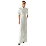 Exquise Kısa Kollu Fermuarlı Slim Fit Gömlek Yaka Tulum, KREM, 36