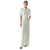 Exquise Kısa Kollu Fermuarlı Slim Fit Gömlek Yaka Tulum, KREM, 38