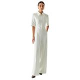 Exquise Kısa Kollu Fermuarlı Slim Fit Gömlek Yaka Tulum, KREM, 40