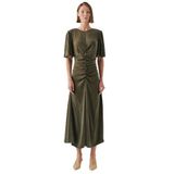 Exquise Kısa Kollu Jakarlı Leopar Slim Fit Midi Haki Elbise, HAKİ, 40