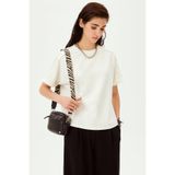 Exquise Kol Detaylı Bisiklet Yaka Regular Örme Tişört, M, regular-orme-tisort-a24k04176025, Ekru, Kadın