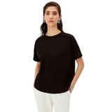 Exquise Kol Detaylı Bisiklet Yaka Regular Örme Tişört, S, regular-orme-tisort-a24k04176025, Siyah, Kadın