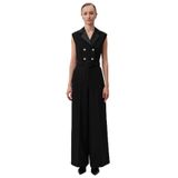 Exquise Kolsuz Kemerli Slim Fit Geniş Paça Tulum, 34, Kolsuz Kemerli Slim Fit Geniş Paça Tulum, Siyah, Kadın