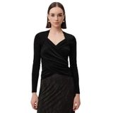 Exquise Kruvaze Yaka Drapeli Uzun Kollu Slim Fit Örme Bluz, M, E25K05122014, Siyah, Kadın