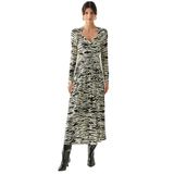 Exquise Kruvaze Yaka Uzun Kollu Slim Fit Örme Midi Siyah Kemik Elbise, SİYAH-KEMİK, 2XL