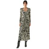 Exquise Kruvaze Yaka Uzun Kollu Slim Fit Örme Midi Siyah Kemik Elbise, SİYAH-KEMİK, S