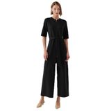 Exquise Kuşaklı Kısa Kollu Fermuar Kapamalı Örme Slim Fit Tulum, S, Kuşaklı Kısa Kollu Fermuar Kapamalı Örme Slim Fit Tulum, Siyah, Kadın