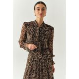Exquise Leopar Desen Fular Yakalı Astarlı Regular Bluz, ÇOK RENKLİ, 38