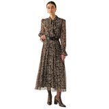 Exquise Leopar Desenli Astarlı Kemerli Regular Midi Etek, ÇOK RENKLİ, 40