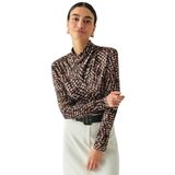Exquise Leopar Desenli Boğazlı Slim Fit Uzun Kollu Örme Bluz, ÇOK RENKLİ, S