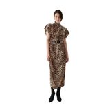 Exquise Leopar Desenli Kemerli Midi Elbise, 34, leopar-desenli-maxi-elbise-e24k04118025, Çok Renkli, Kadın