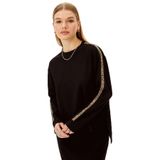 Exquise Leopar Detaylı Oversize Siyah Sweatshirt, M, oversize-sweatshirt-a24k04175026, Siyah-Leopar, kadın