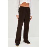 Exquise Nervürlü Wide Leg Beli Lastikli Rahat Kalıp Örme Pantolon, L, nervurlu-wide-leg-pantolon-a24k04165005, Kahve, Kadın