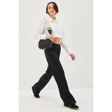 Exquise Nervürlü Wide Leg Beli Lastikli Rahat Kalıp Örme Pantolon, M, nervurlu-wide-leg-pantolon-a24k04165005, Siyah, Kadın