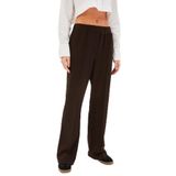 Exquise Nervürlü Wide Leg Beli Lastikli Rahat Kalıp Örme Pantolon, S, nervurlu-wide-leg-pantolon-a24k04165005, Kahve, Kadın