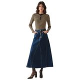 Exquise Pamuklu Cepli Denim Regular Midi İndigo Etek, İNDİGO, 36