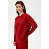 Exquise Parlak Taşlı Oversize Sweatshirt, L, oversize-sweatshirt-a24k04175027, Bordo, kadın