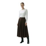 Exquise Pileli Cepli Dokuma Midi Etek, 34, E25K05115027, Kahve, Kadın