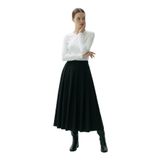 Exquise Pileli Cepli Dokuma Midi Etek, 36, E25K05115027, Siyah, Kadın