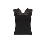 Exquise Piliseli Tül Detaylı Kolsuz Triko Bluz, L, E25K05123012, Siyah, Kadın