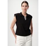 Exquise Polo Yaka Kolsuz Regular Örme Tişört, M, A25Y05276011, Siyah, Kadın