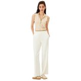 Exquise Ribana Detaylı Beli Lastikli Regular Örme Pantolon, L, beli-lastikli-pantolon-a24k04165001, Ekru, Kadın