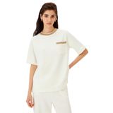 Exquise Ribana Detaylı Bisiklet Yaka Regular Örme Tişört, M, bisiklet-yaka-orme-tisort-a24k04176004, Ekru, Kadın