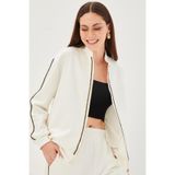 Exquise Şerit Detaylı Dik Yakalı Regular Örme Sweatshirt, M, serit-detayli-dik-yakali-a24k04175001, Ekru, kadın