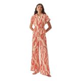 Exquise Soyut Desenli Pamuklu Wide Leg Pantolon, Kırmızı-Kemik, 36