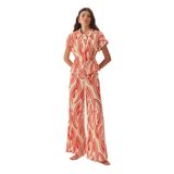 Exquise Soyut Desenli Pamuklu Wide Leg Pantolon, Kırmızı-Kemik, 40