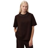 Exquise Taş Detaylı Bisiklet Yaka Kısa Kollu T-Shirt, M, E25K05173002, Kahve, Kadın