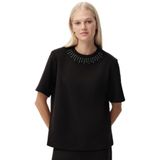 Exquise Taş Detaylı Bisiklet Yaka Kısa Kollu T-Shirt, S, E25K05173002, Siyah, Kadın