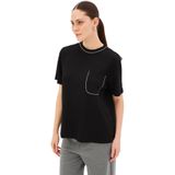 Exquise Taş Detaylı Bisiklet Yaka Rahat Kalıp Örme Tişört, 2XL, tas-detayli-orme-tisort-a24k04176010, Siyah, Kadın
