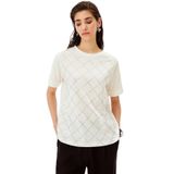 Exquise Taşlı Baklava Desenli Bisiklet Yaka Pamuklu Rahat Kalıp Örme Tişört, S, tasli-pamuklu-orme-tisort-a24k04176015, Ekru, Kadın