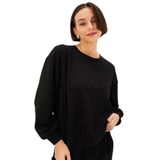 Exquise Taşlı Bisiklet Yaka Örme Rahat Kalıp Sweatshirt, M, tasli-bisiklet-yaka-a24k04175006, Siyah, kadın