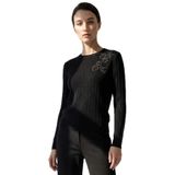 Exquise Uzun Kollu Bisiklet Yaka Çiçek İşlemeleri Triko Bluz, M, E25K05123003, Siyah, Kadın