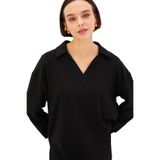 Exquise V Yaka Düşük Kol Regular Örme Sweatshirt, M, dusuk-kol-sweatshirt-a24k04175005, Siyah, kadın