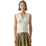 Exquise V Yaka Kolsuz Slim Fit Örme Krem Bluz, KREM, XL