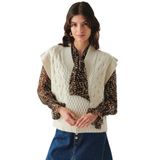Exquise V Yaka Taş İşlemeli Kolsuz Triko, S, E25K05178001, Ekru, Kadın