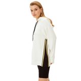 Exquise Yan Şerit Fermuar Detaylı Kapüşonlu Rahat Kalıp Örme Sweatshirt, L, kapusonlu-orme-sweatshirt-a24k04175028, Ekru, kadın