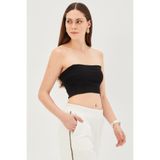 Exquise Yandan Lastikli Örme Straplez Slim Fit Crop Bluz, S, yandan-lastikli-orme-crop-a24k04122001, Siyah, Kadın