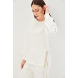 Exquise Yanları Çıtçıt Detaylı Bisiklet Yaka Rahat Kalıp Örme Sweatshirt, XL, orme-sweatshirt-a24k04175010, Ekru, kadın