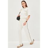 Exquise Yanları Şeritli Regular Örme Pantolon, M, yanlari-seritli-pantolon-a24k04165003, Ekru, Kadın