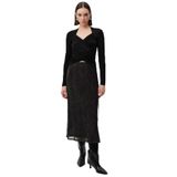 Exquise Yılan Desenli Slim Fit Tül Midi Yeşil Etek, M, E25K05166001, Yeşil-Siyah, Kadın