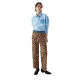 Exquise Yuksek Bel Leoper Desenli Beli Lastikli Denim Garnili Regular Triko Pantolon, Çok Renkli, L