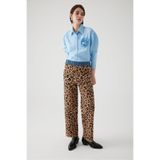 Exquise Yuksek Bel Leoper Desenli Beli Lastikli Denim Garnili Regular Triko Pantolon, Çok Renkli, M