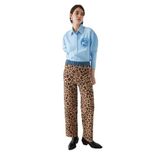 Exquise Yuksek Bel Leoper Desenli Beli Lastikli Denim Garnili Regular Triko Pantolon, Çok Renkli, S